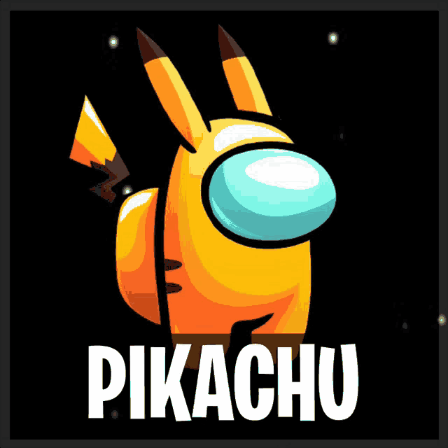a yellow among us character with the word pikachu below it