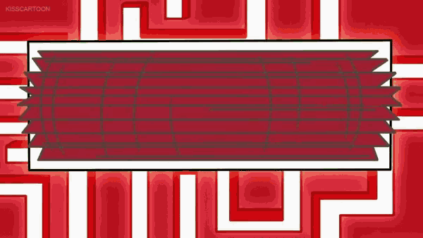 a cartoon drawing of a red and white maze with a red roof and a white border .