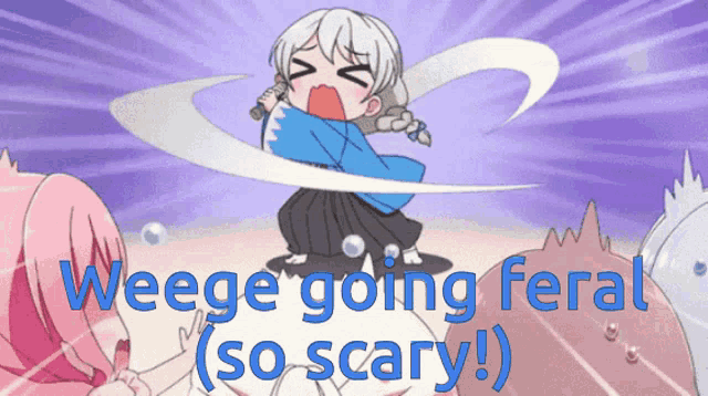 a cartoon of a girl with a sword and the words weege going feral