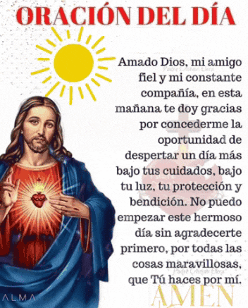 a picture of jesus with a prayer in spanish on the bottom