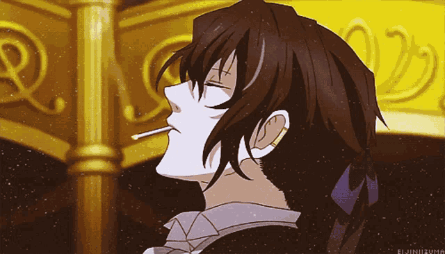 a close up of a person smoking a cigarette with the hashtag eljiniizuma below them
