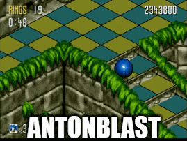 a video game called antonblast with a blue ball