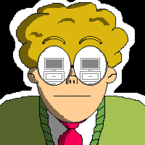 a pixel art of a man with glasses and a red tie
