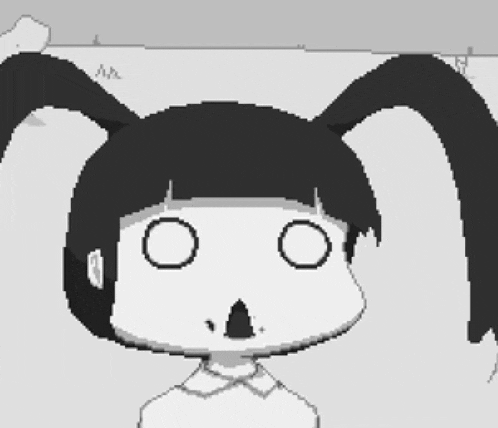 a pixel art drawing of a girl with pigtails and a surprised look on her face