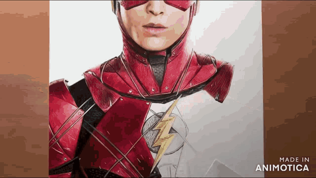 a drawing of a man in a superhero costume is made in animatica
