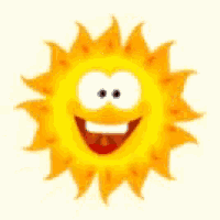 a cartoon sun with a flower on it 's head is smiling .