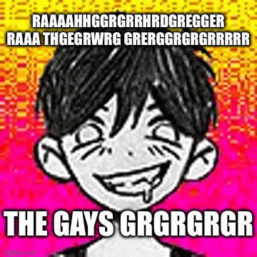 a black and white drawing of a boy with a pink background and the words `` the gays grgrgrgr '' .
