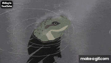 a frog is swimming in a body of water with the words hiding in toad jutsu below it