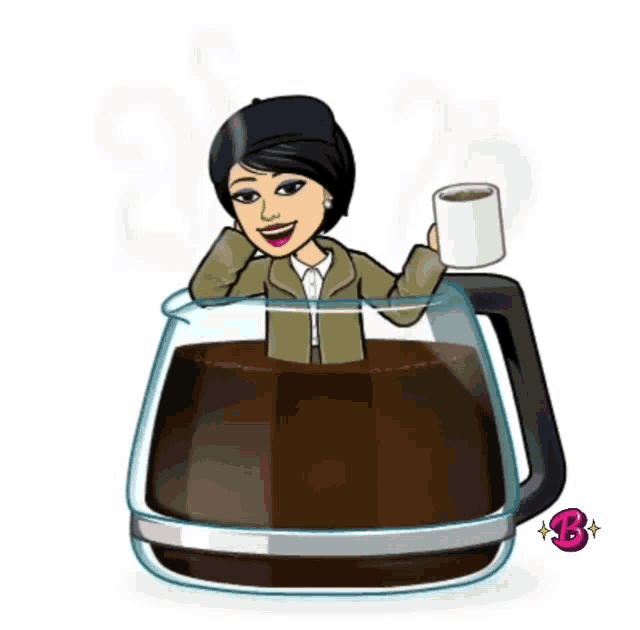 a cartoon of a woman in a coffee pot