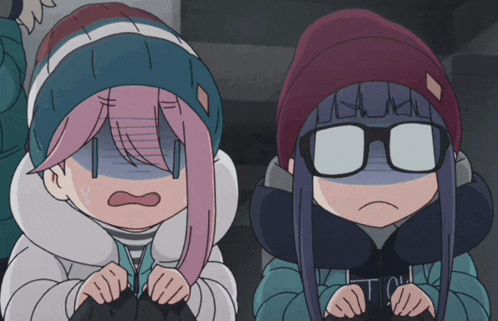 a cartoon girl with glasses and a beanie has a surprised expression on her face