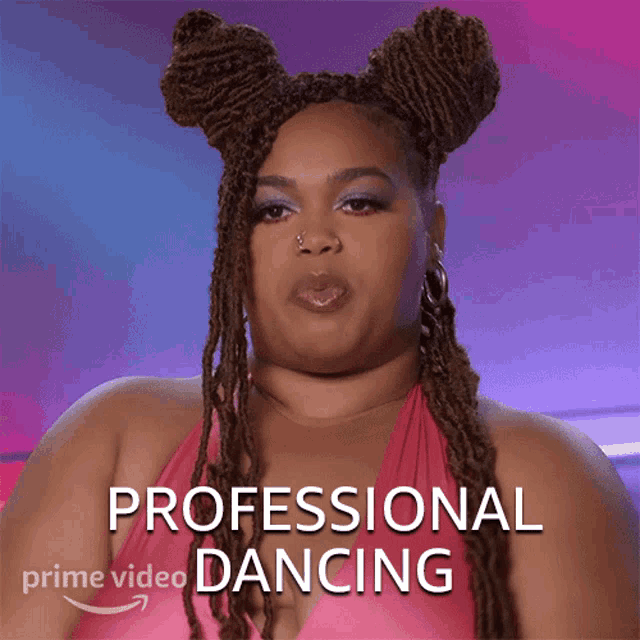 a woman in a pink top with the words professional dancing written below her