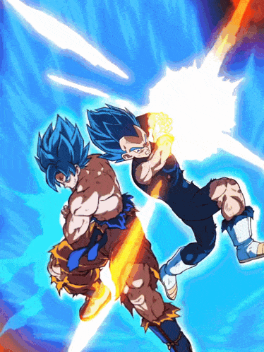 a cartoon of a man with blue hair fighting another man with orange hair