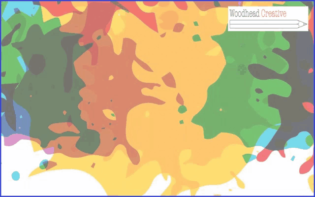 a colorful background with woodhead creative written on it