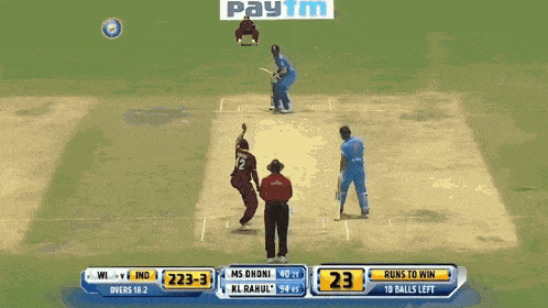 a cricket game is being played with a paytm advertisement