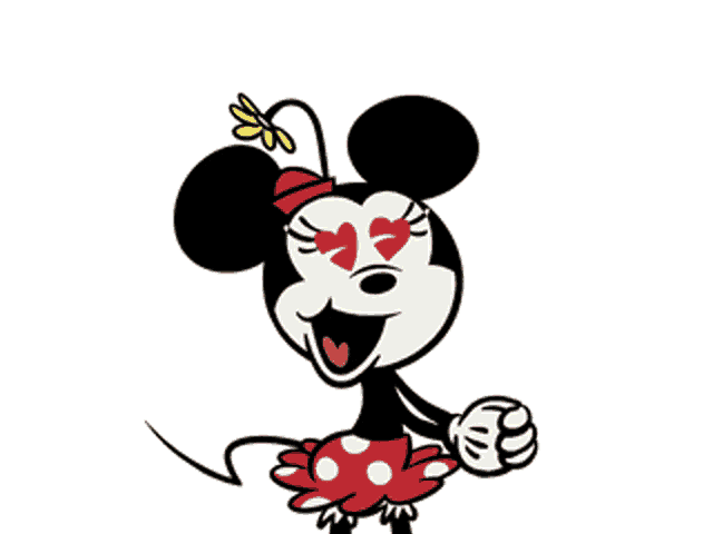 a cartoon of minnie mouse with hearts in her eyes and a flower in her hair
