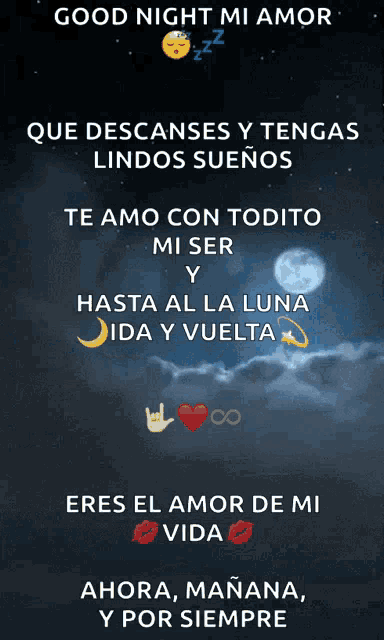 a poster that says " good night mi amor " in spanish