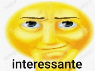 a yellow smiley face with a hand on its chin and the word interessante on it .