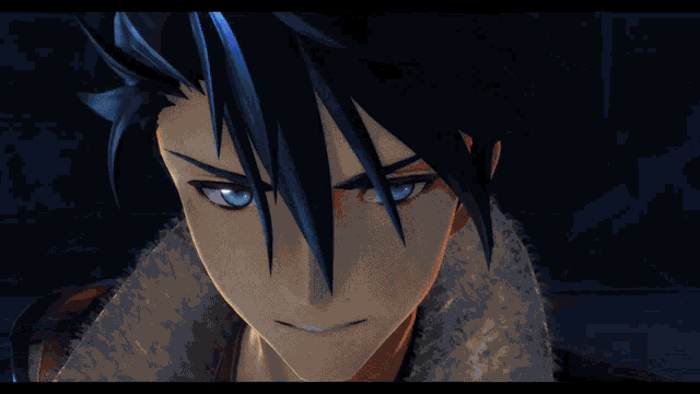 a close up of a cartoon character with blue eyes
