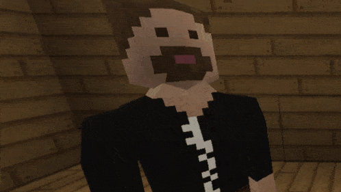 a minecraft character with a beard and a zipper around his neck
