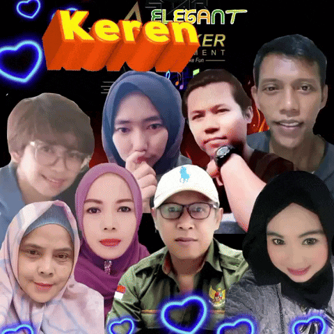 a group of people posing for a photo with the words elegant keren written above them