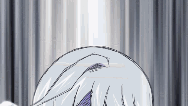 a drawing of a person 's head with white hair and purple highlights