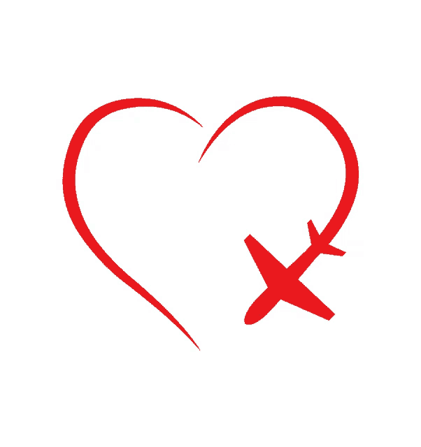 a red heart with an airplane flying through it on a white background