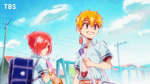 a boy and a girl are standing next to each other with tbs written on the bottom
