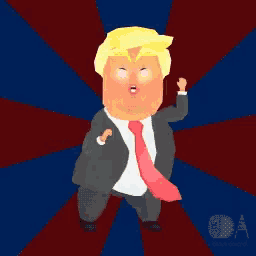 a cartoon drawing of donald trump with a red tie