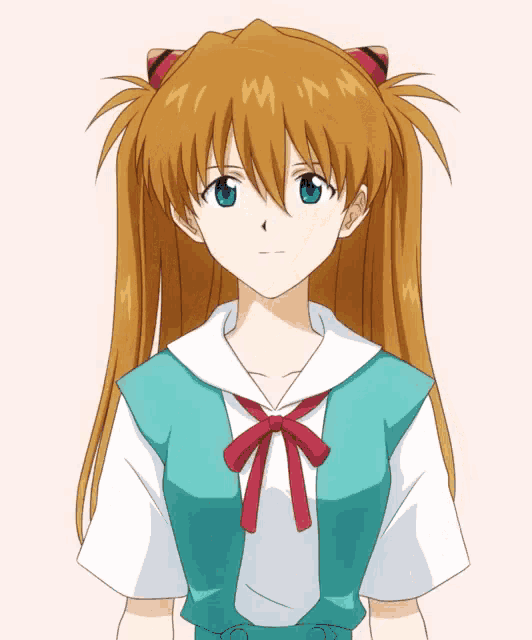 a drawing of a girl with red hair and a white shirt with a red bow