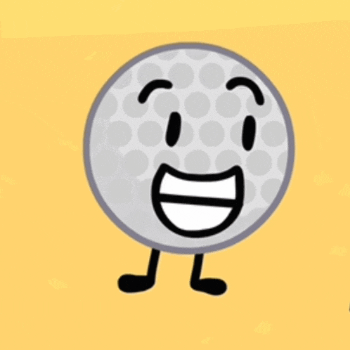 a cartoon golf ball with a face and legs