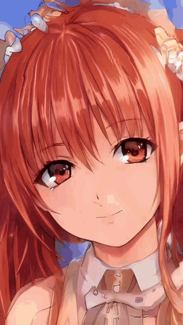 a close up of a girl with red hair