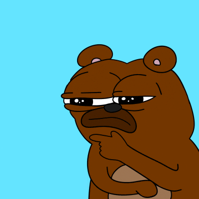 a cartoon bear is holding a teddy bear and making a sad face