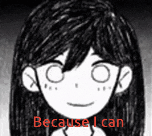 a black and white drawing of a girl with the words because i can below it