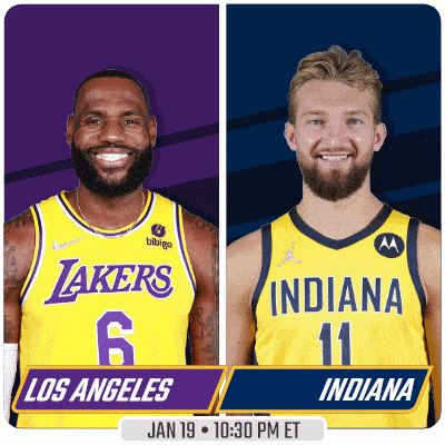 a basketball game between the lakers and indiana is scheduled for january 19 at 10:30 pm et