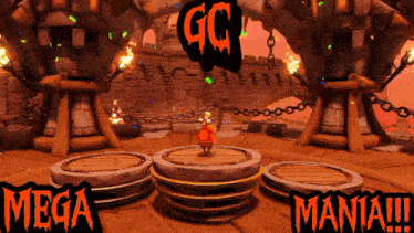 a video game with the words mega mania on the bottom right