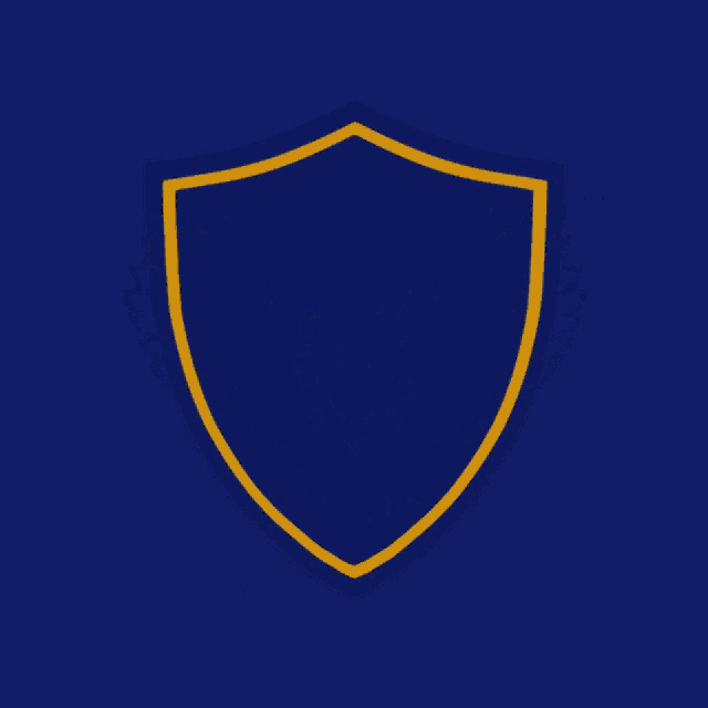 a blue and yellow owl with a shield on its head