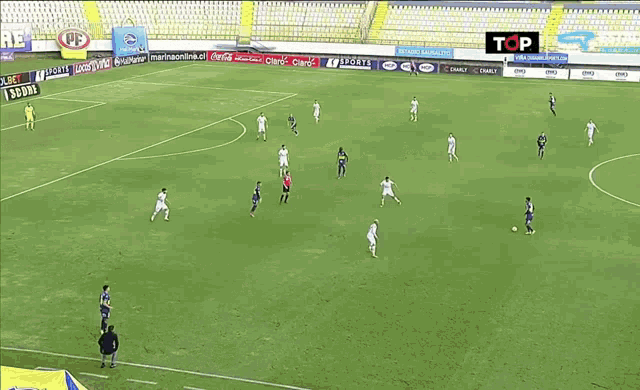 a soccer game is being shown on top