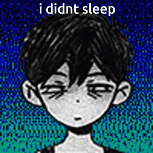 a black and white drawing of a boy with the words `` i did n't sleep '' written on the bottom .