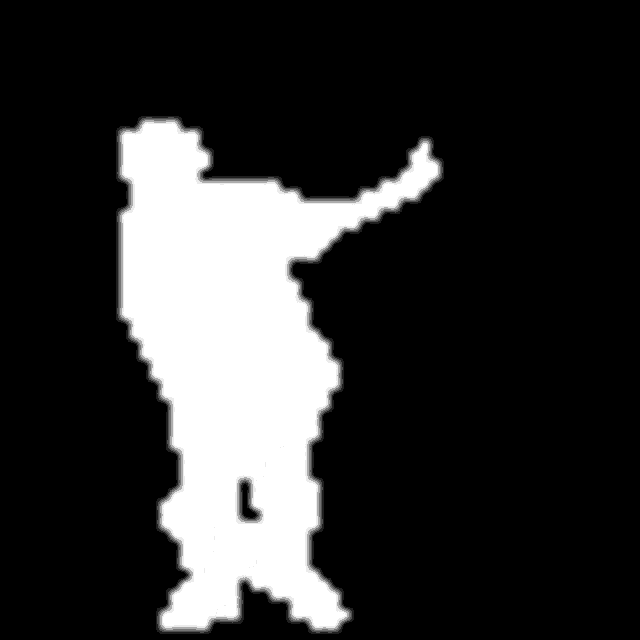 a pixel art silhouette of a man standing in front of a black background .