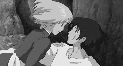 a black and white drawing of a boy and a girl