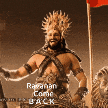 a man with a crown on his head and the words " ravanan come back "