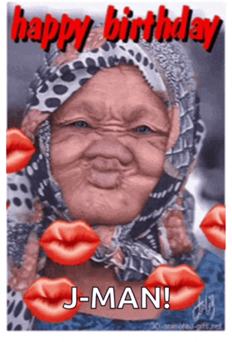 a happy birthday greeting card with a woman wearing a scarf and red lips