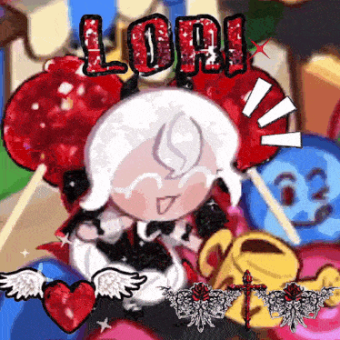 a cartoon character with the word lori written in red letters