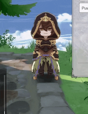 a cartoon character is standing on a path with the word push on the bottom