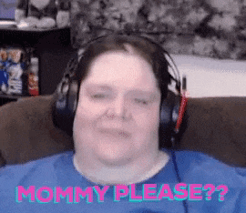 a woman wearing headphones is sitting on a couch and saying mommy please ?
