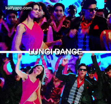 a man and a woman are dancing in front of a crowd with the words lungi-dange written above them