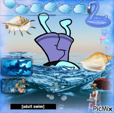 a cartoon of a person diving into the ocean with the caption adult swim