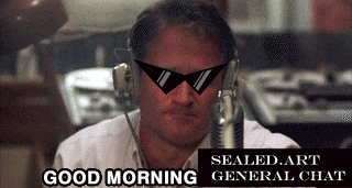a man wearing sunglasses and headphones says " good morning " in front of a microphone