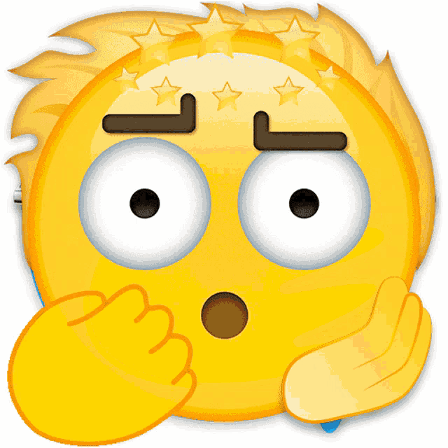 a blue cartoon character with a yellow hand covering his eyes