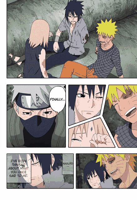 a page from a comic book shows naruto and sasuke